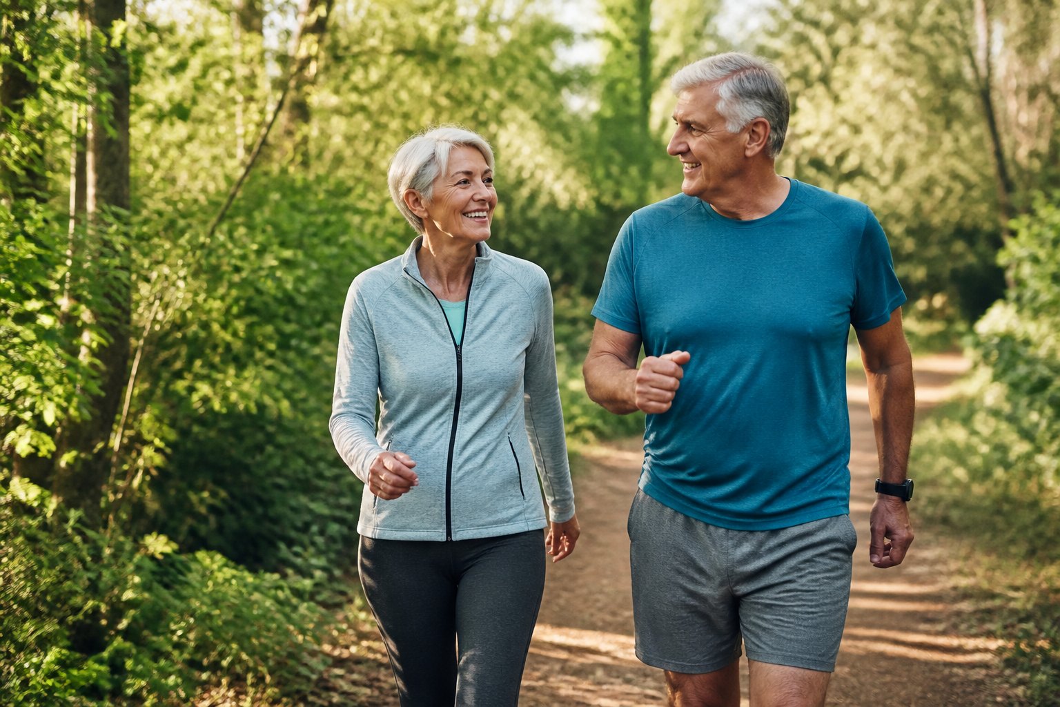 Mature couple walking in a park