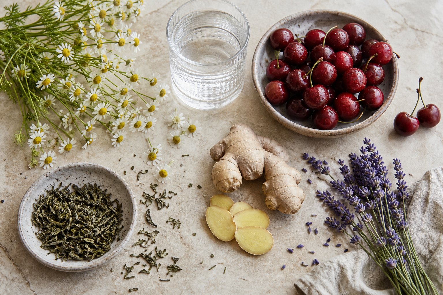 Natural botanicals arranged on a table